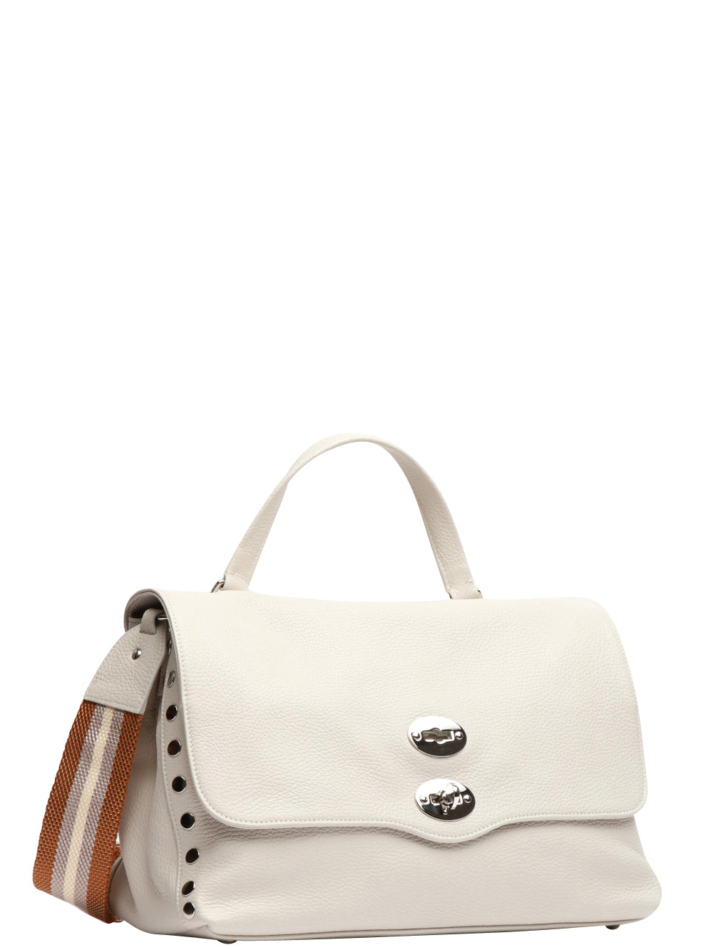 Postina Daily Medium Handbag in White Leather with Shoulder Straps