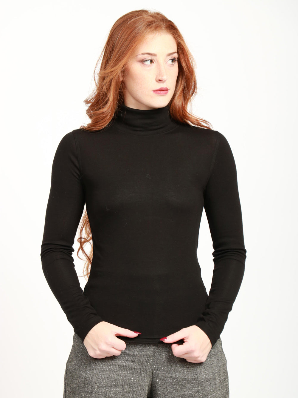 ABSOLUT CASHMERE Maglia in Misto Lana Nera con Collo Alto Nero