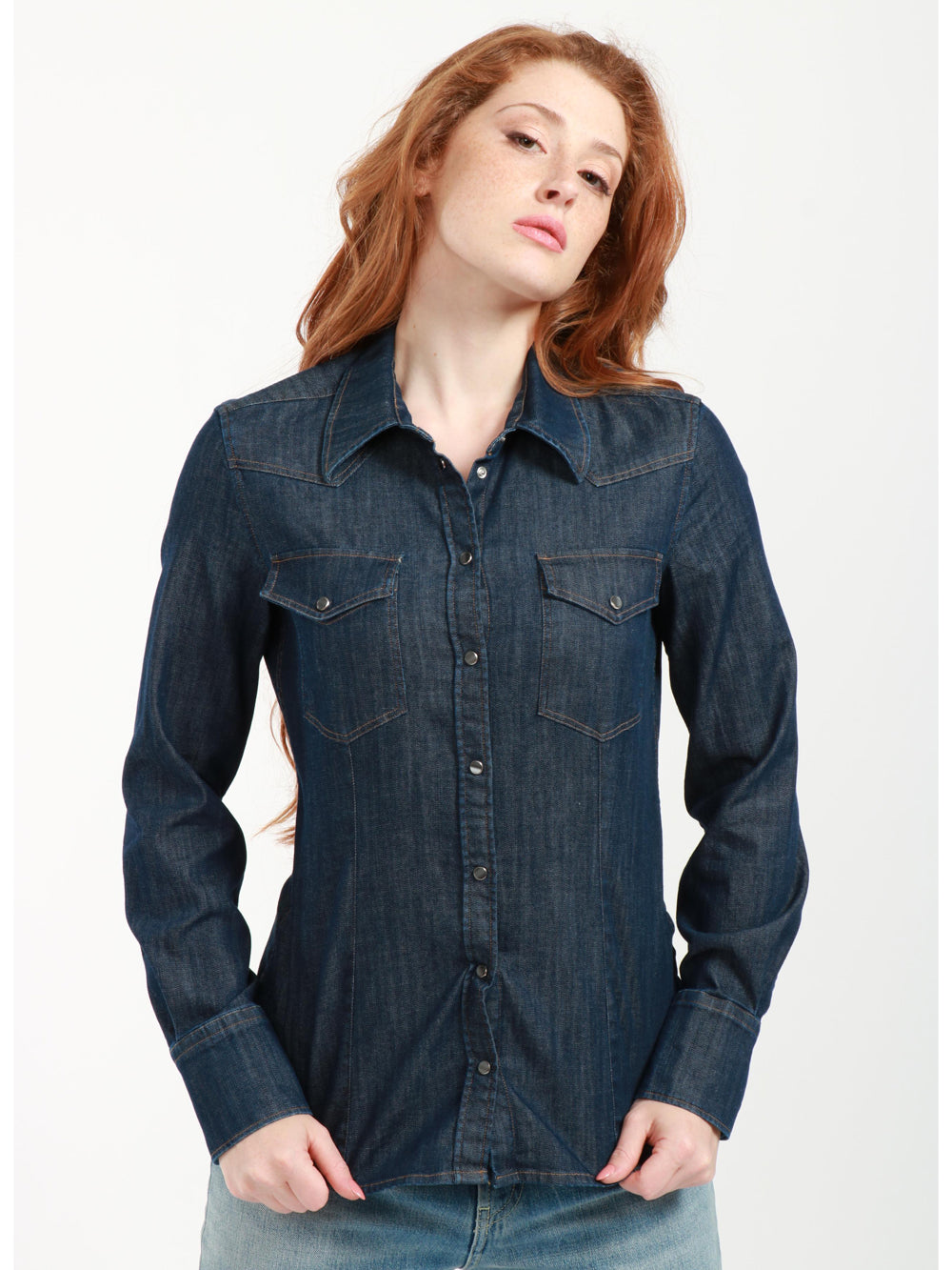 Camicia in Denim di Cotone Blu Scuro
