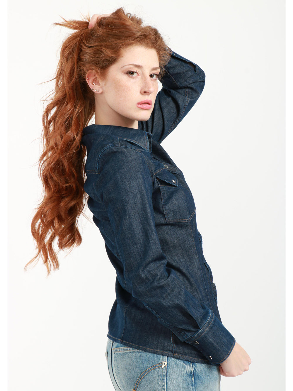 Camicia in Denim di Cotone Blu Scuro