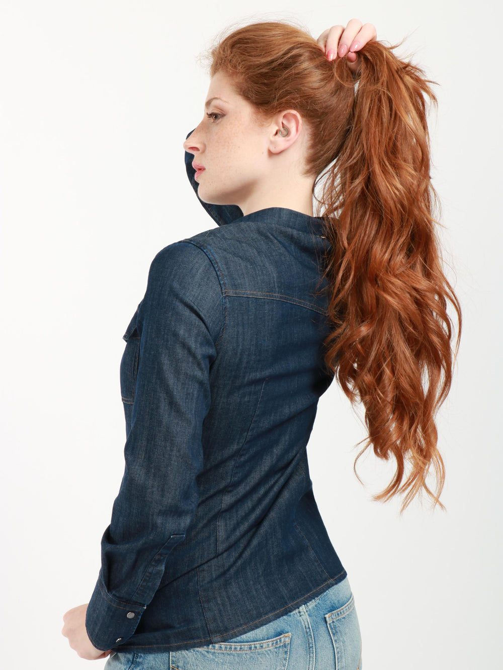 Camicia in Denim di Cotone Blu Scuro