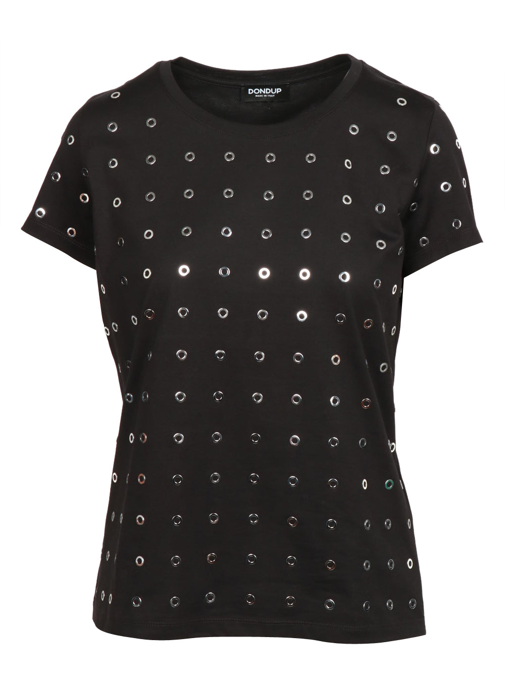 T-Shirt Girocollo in Cotone Nera con Occhielli