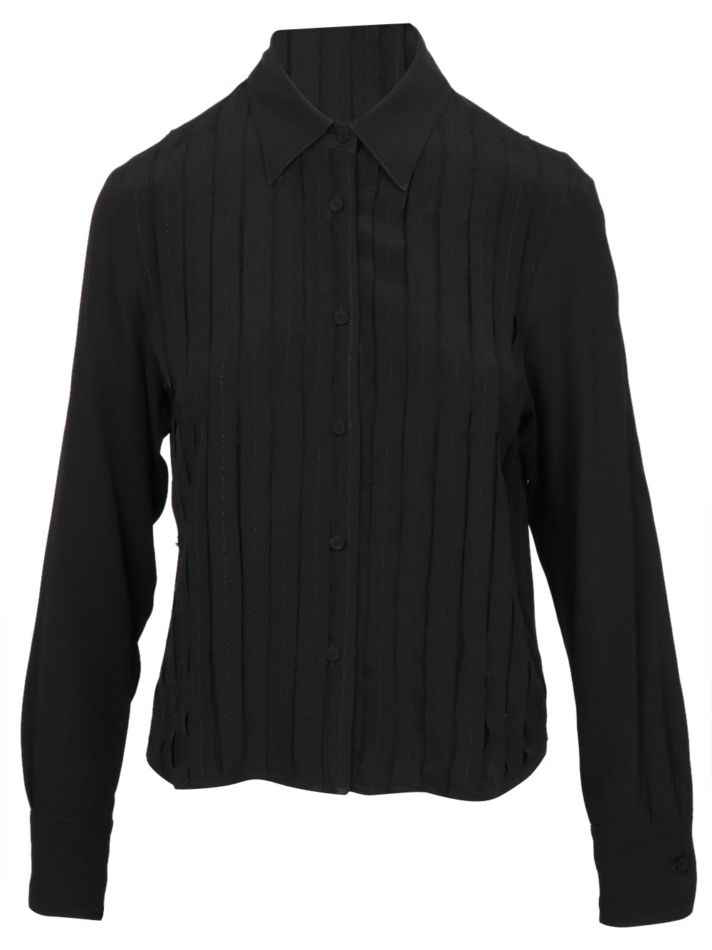 Camicia in Misto Seta Nera con Dettagli