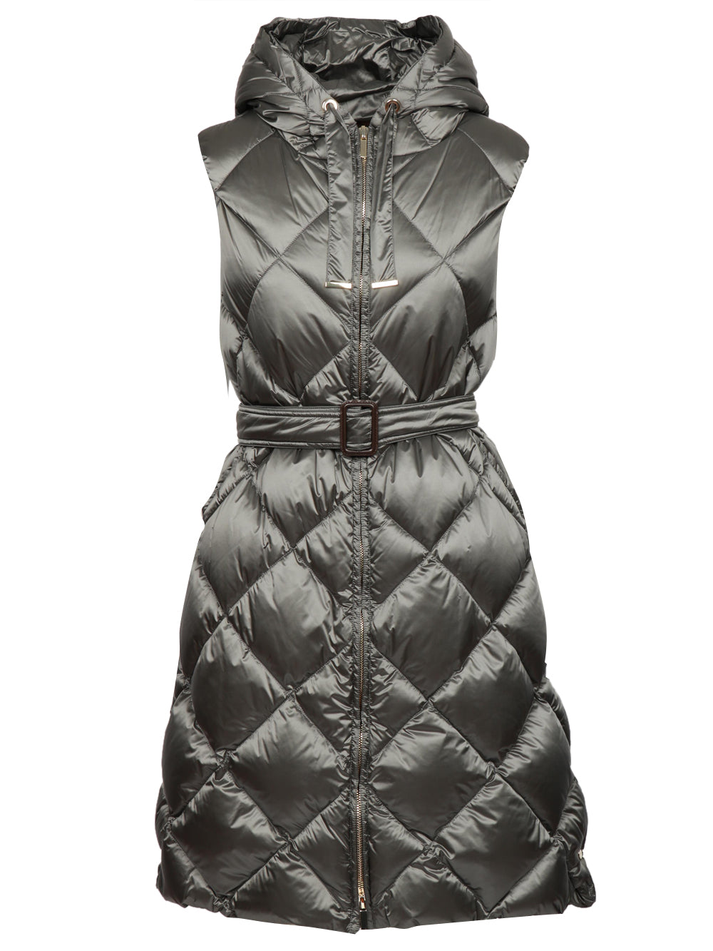 MAX MARA THE CUBE Gilet Tregil Imbottito Grigio con Cappuccio e Cintura Grigio