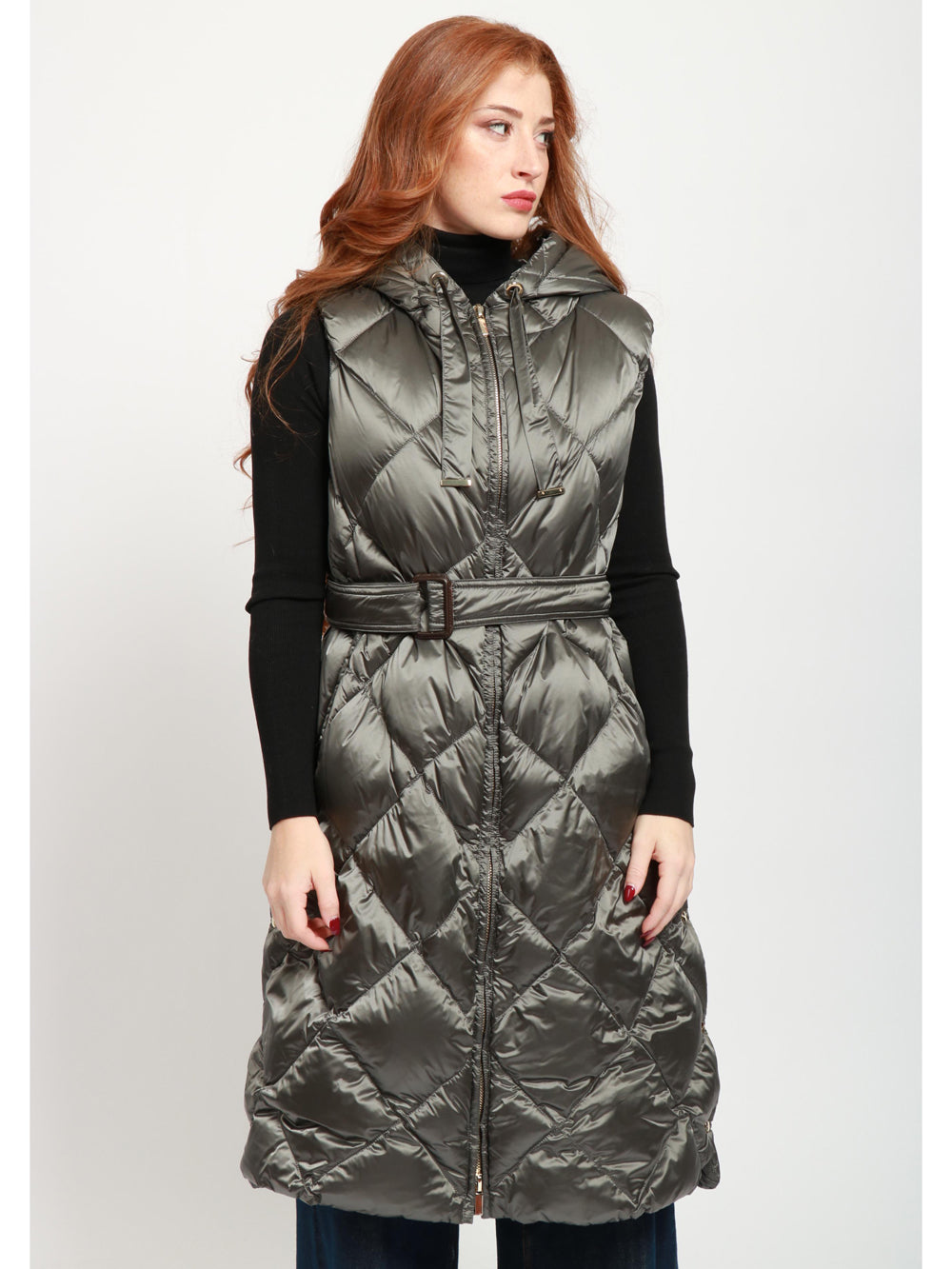 MAX MARA THE CUBE Gilet Tregil Imbottito Grigio con Cappuccio e Cintura Grigio