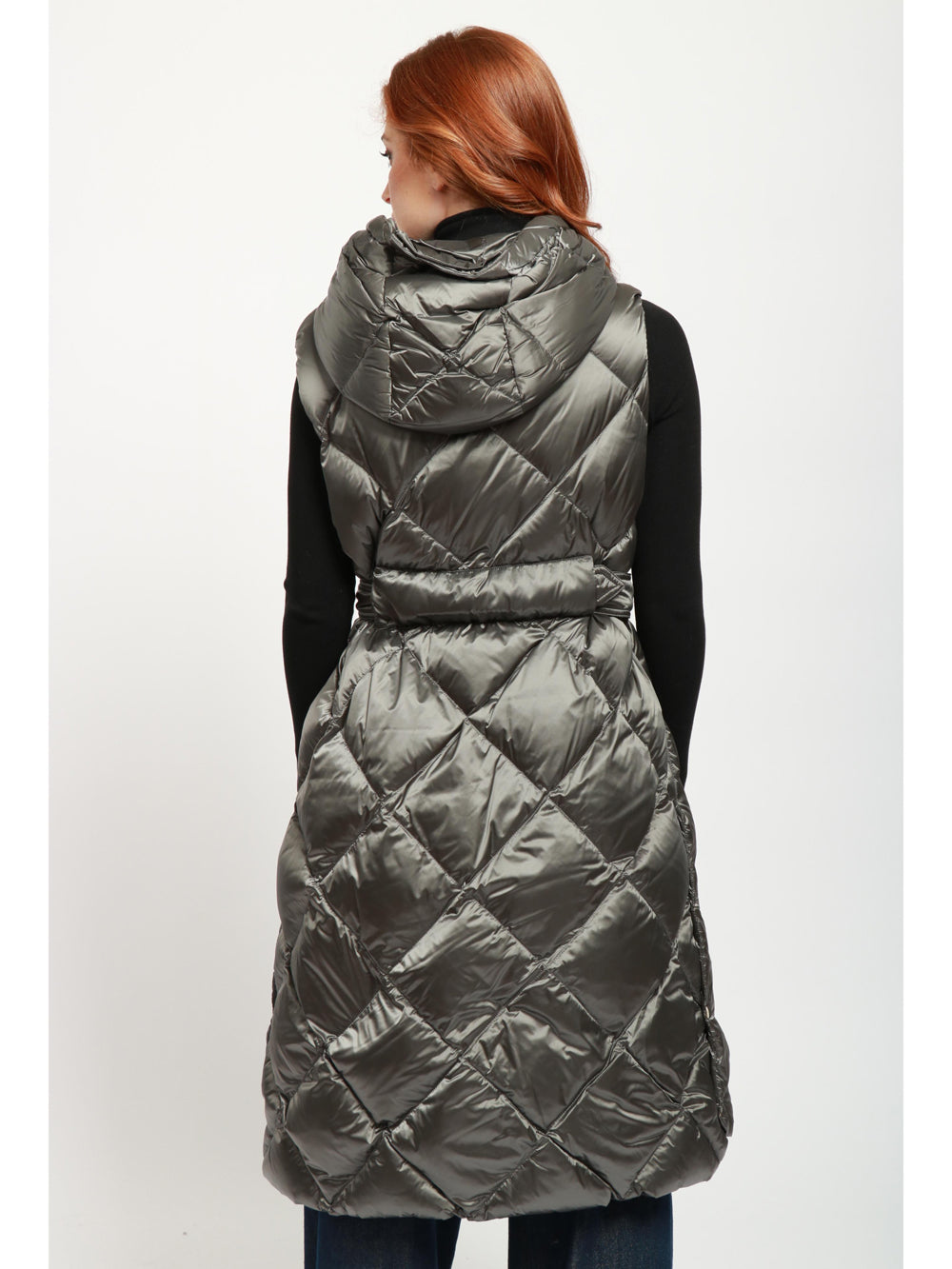 MAX MARA THE CUBE Gilet Tregil Imbottito Grigio con Cappuccio e Cintura Grigio