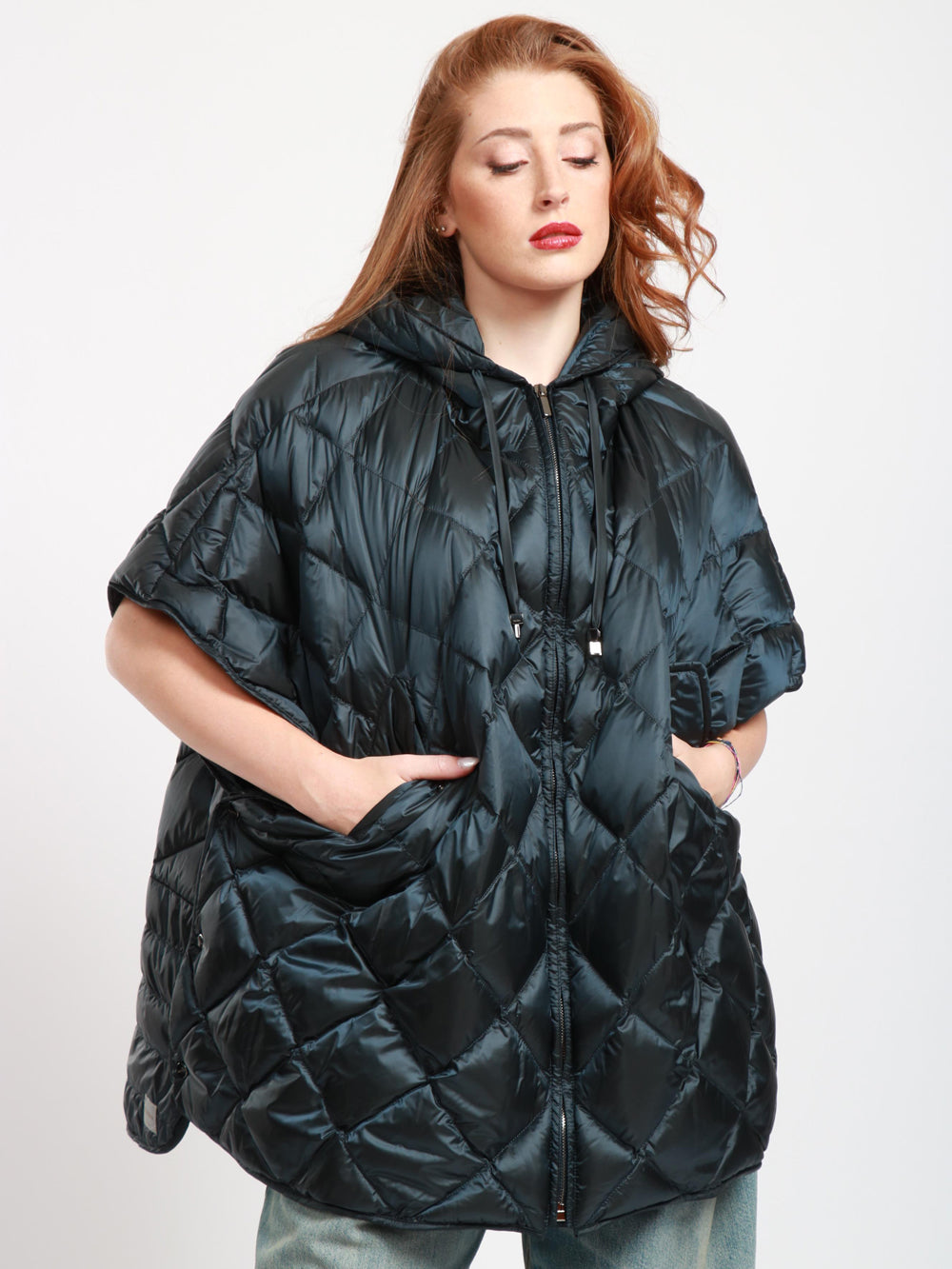 MAX MARA THE CUBE Mantella Treman Imbottita Blu con Cappuccio Blu