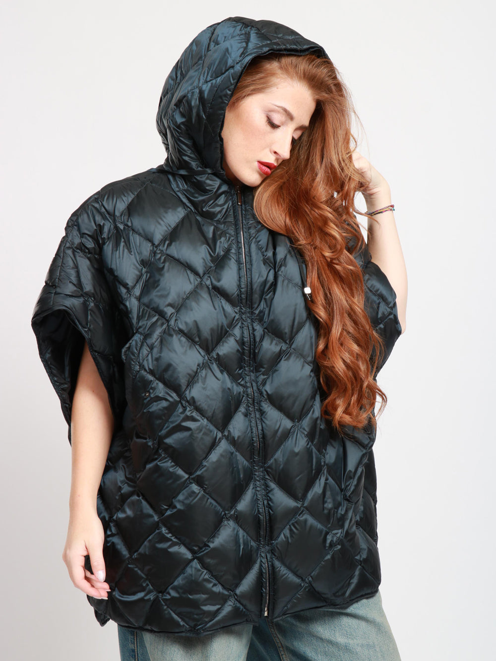 MAX MARA THE CUBE Mantella Treman Imbottita Blu con Cappuccio Blu