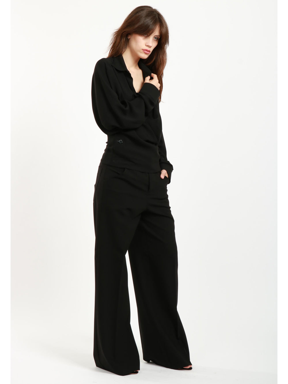 Camicia Cache Coeur in Crêpe Nera