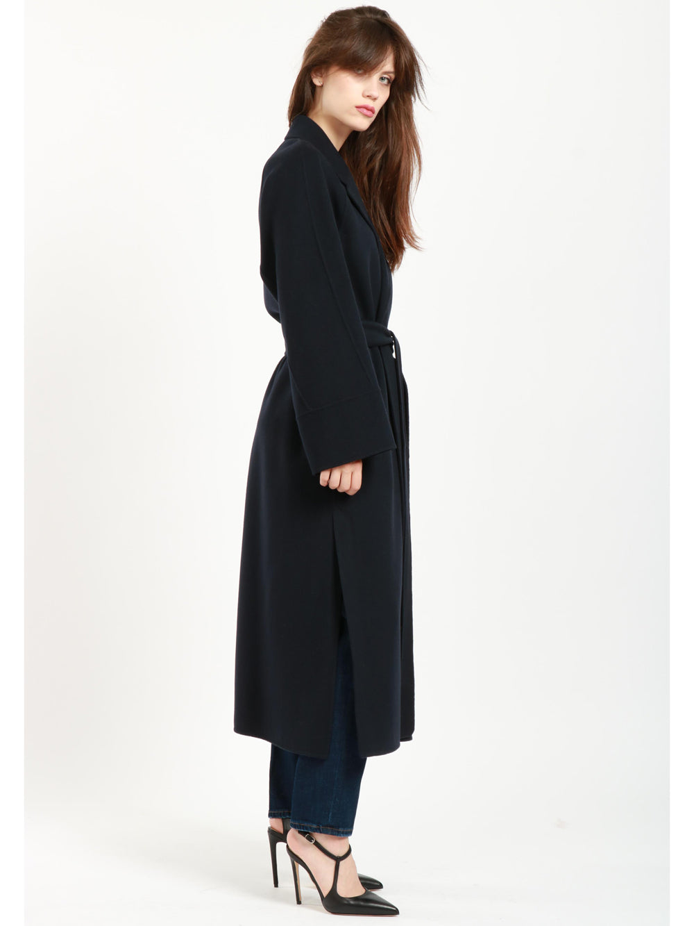 Cappotto Agata a Vestaglia in Doppio Panna di Lana Blu