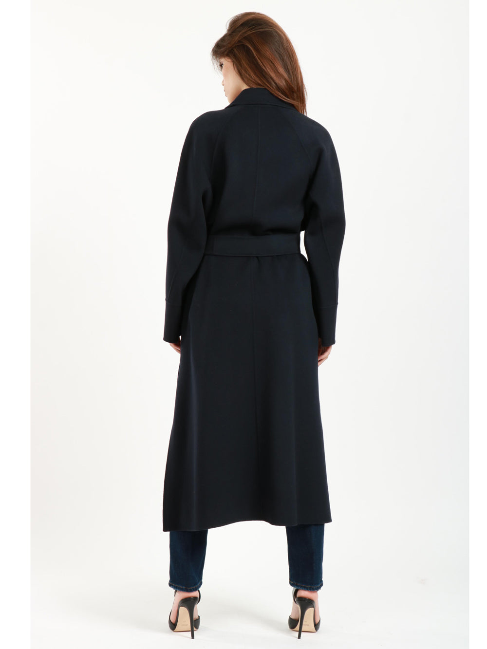 Cappotto Agata a Vestaglia in Doppio Panna di Lana Blu