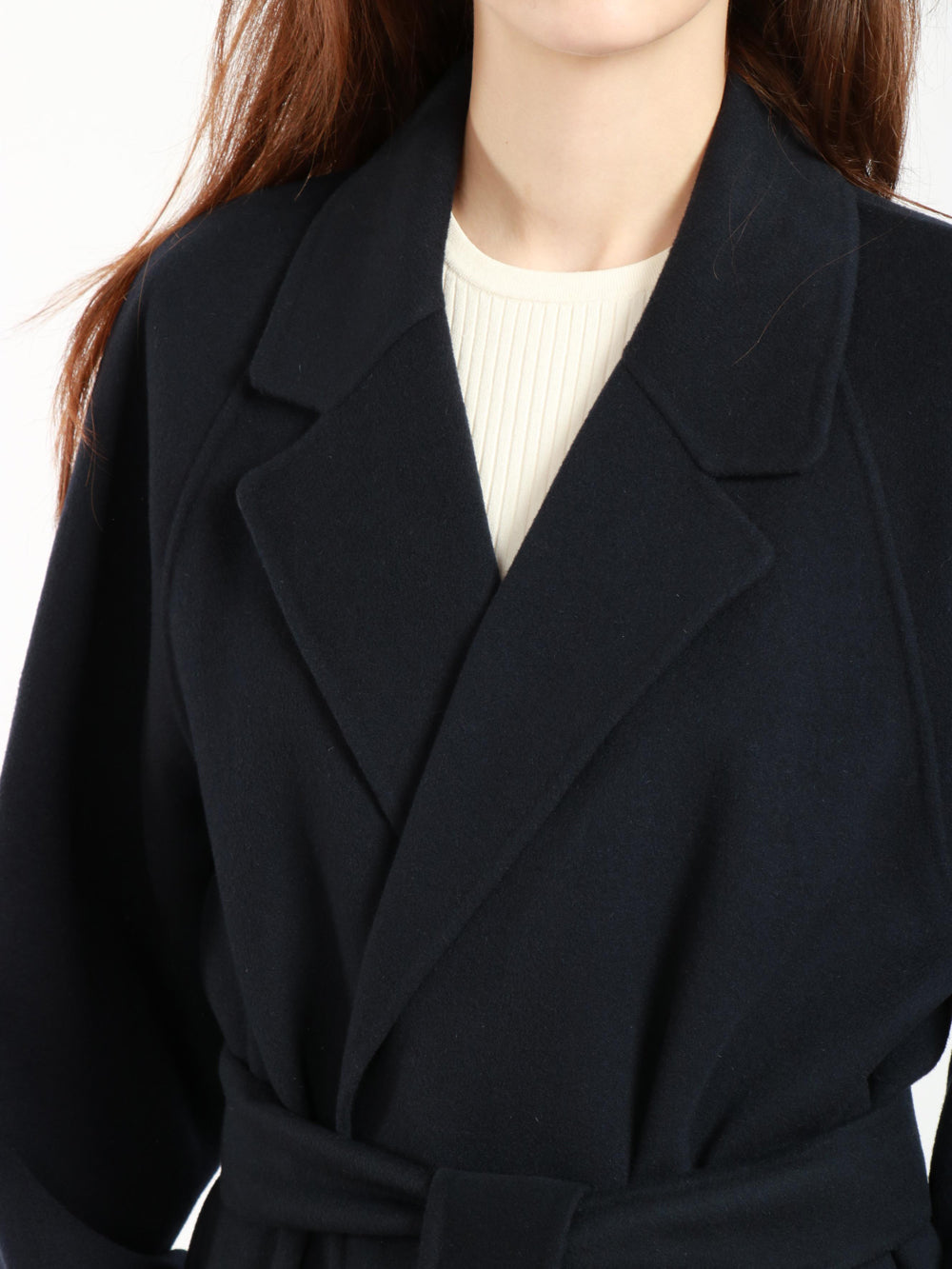 Cappotto Agata a Vestaglia in Doppio Panna di Lana Blu