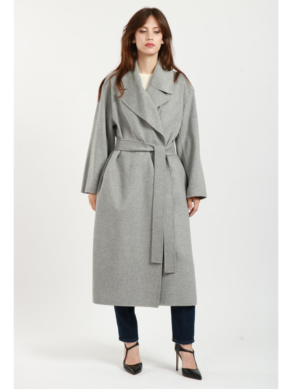 Cappotto Olanda a Vestaglia in Doppio Panna di Lana Grigio