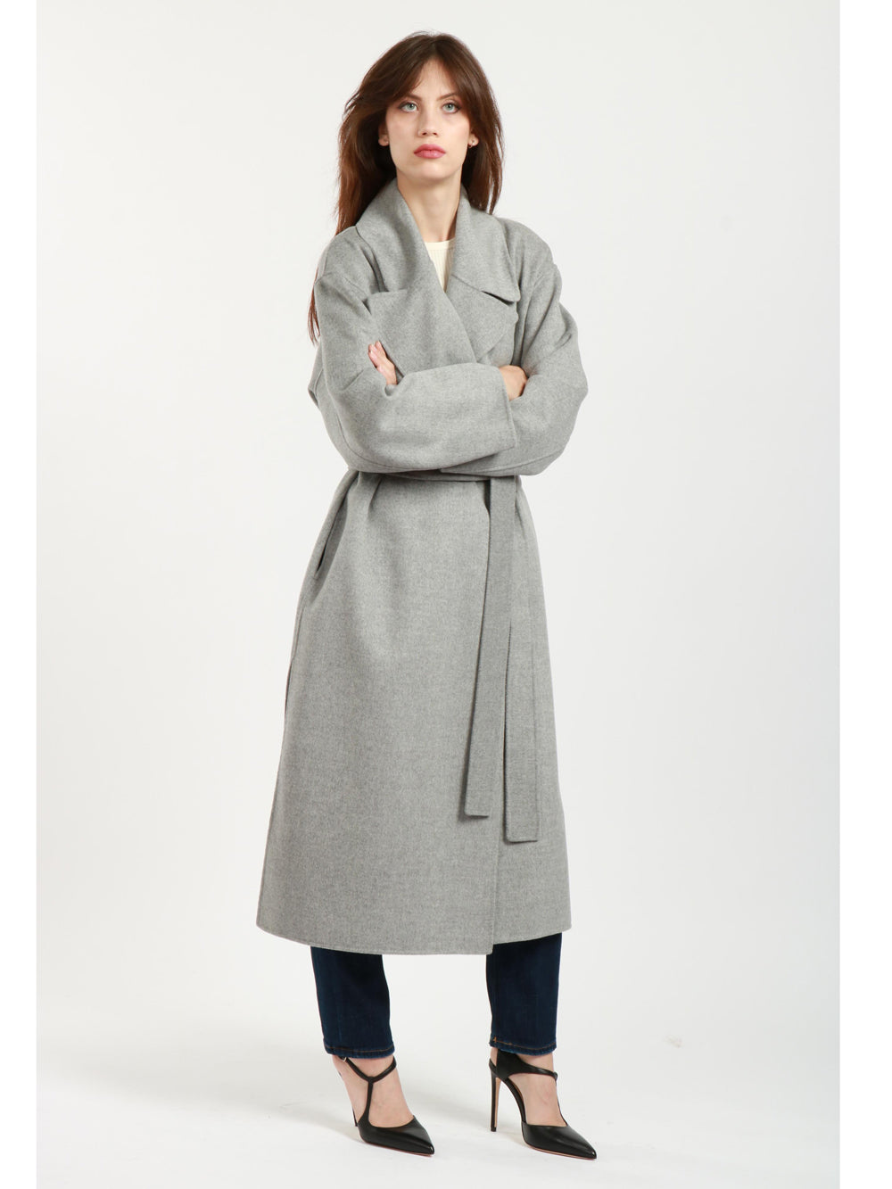 Cappotto Olanda a Vestaglia in Doppio Panna di Lana Grigio