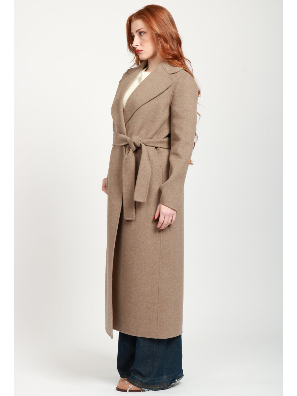 Cappotto Poldo a Vestaglia Lungo in Lana Vergine Fango