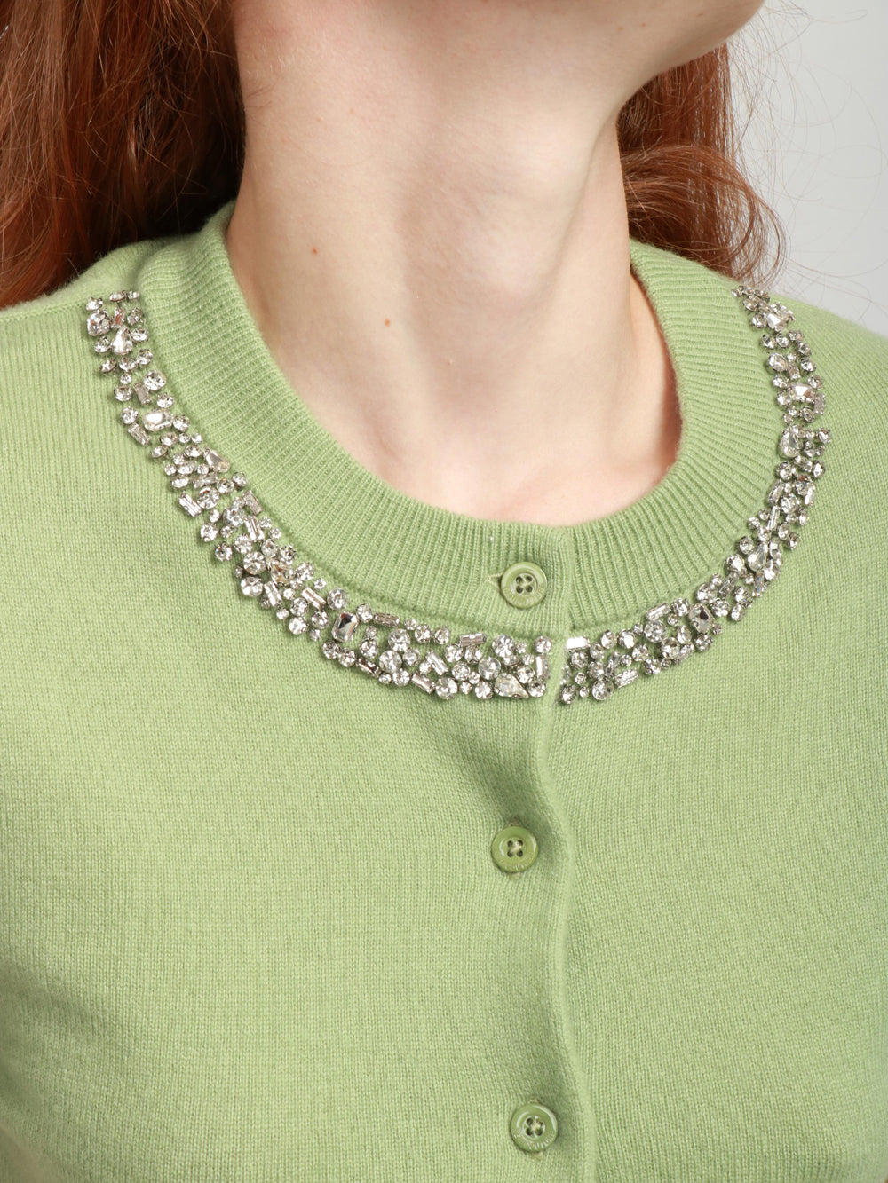 Cardigan Melania in Misto Cashmere Salvia con Cristalli