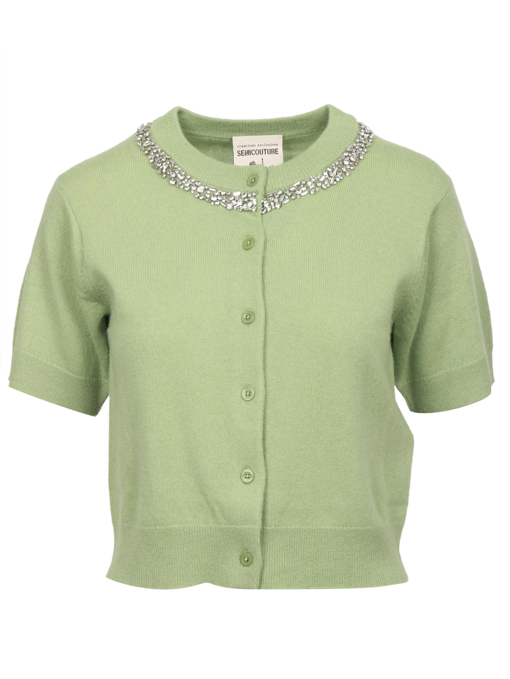 Cardigan Melania in Misto Cashmere Salvia con Cristalli