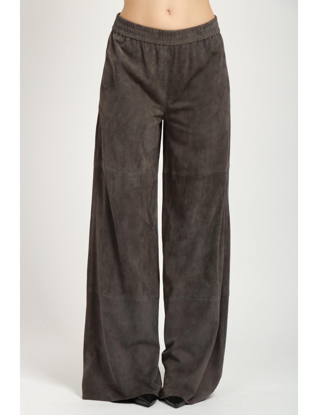 VIA MASINI 80 Pantaloni Corso Europa in Pelle Scamosciata Grigi Grigio