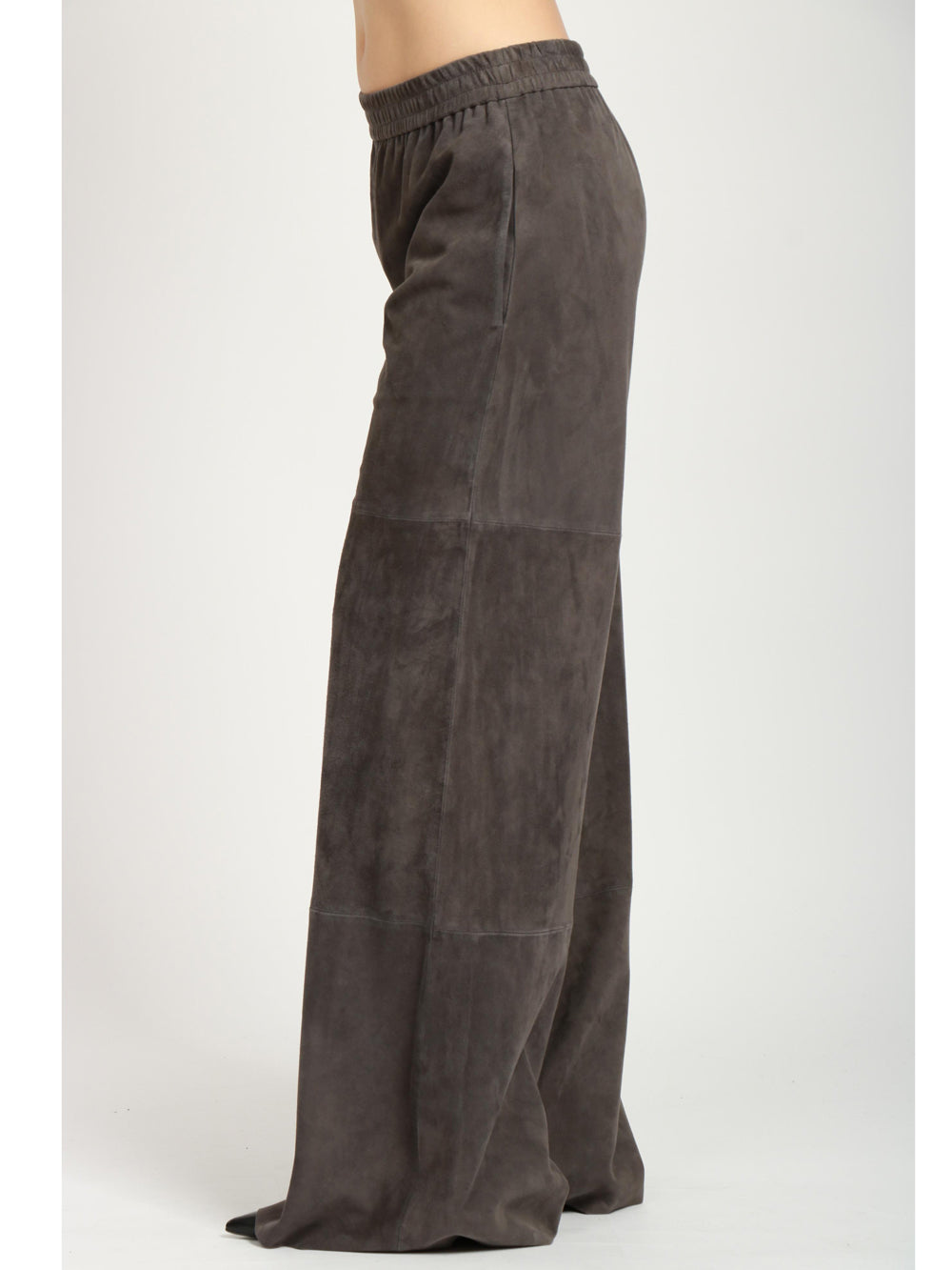 VIA MASINI 80 Pantaloni Corso Europa in Pelle Scamosciata Grigi Grigio