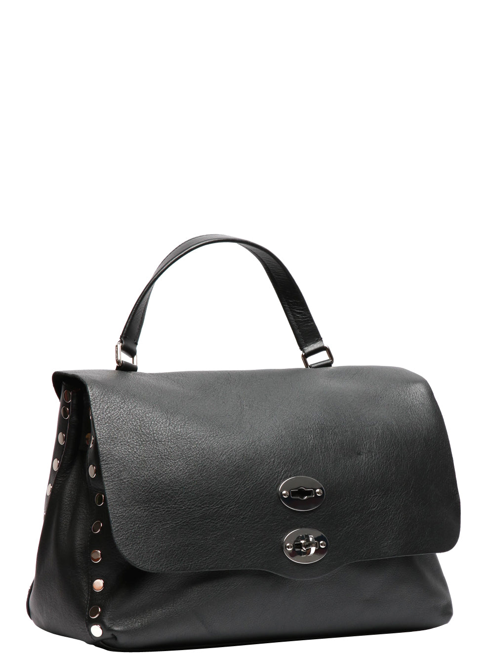 Borsa a Mano Postina Piuma Medium in Pelle Nera