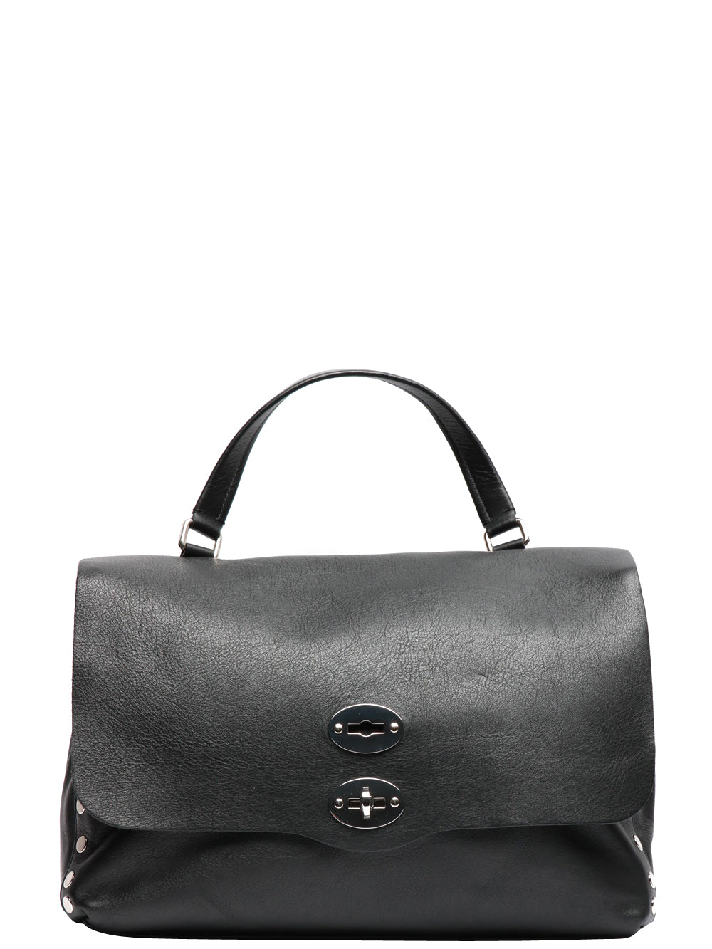 Borsa a Mano Postina Piuma Medium in Pelle Nera