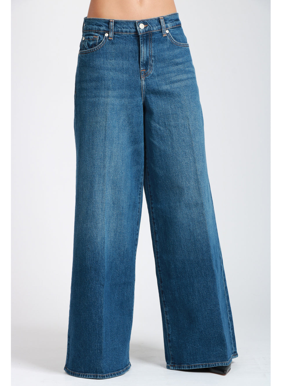 7 FOR ALL MANKIND Jeans Marie Palazzo in Denim di Cotone Blu Denim