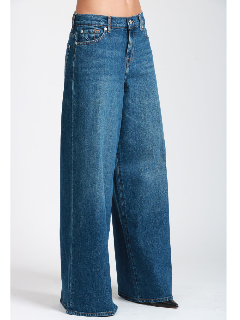 7 FOR ALL MANKIND Jeans Marie Palazzo in Denim di Cotone Blu Denim
