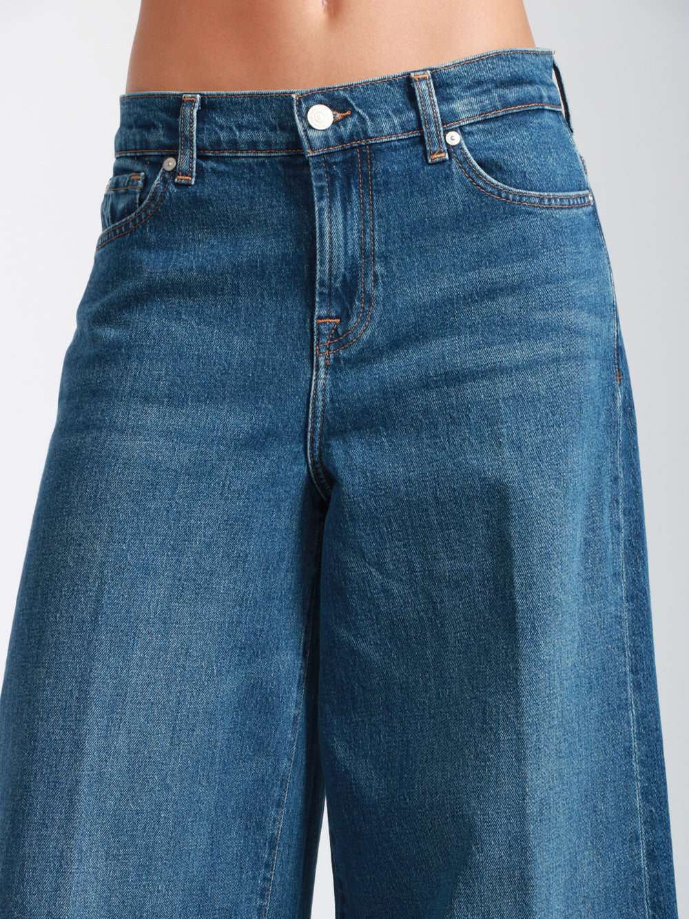 7 FOR ALL MANKIND Jeans Marie Palazzo in Denim di Cotone Blu Denim