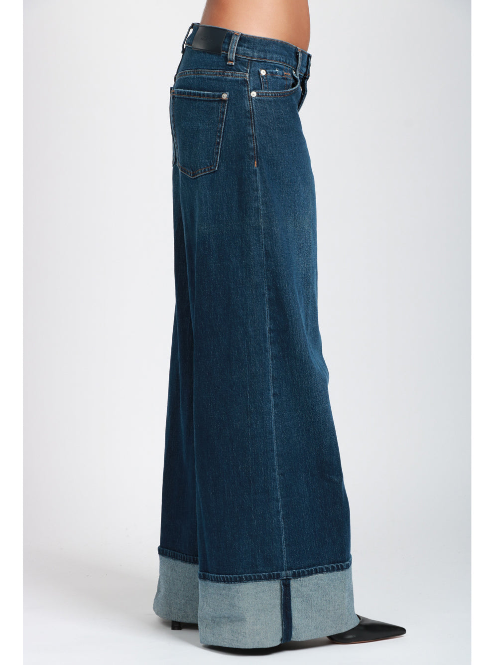 7 FOR ALL MANKIND Jeans Marie Palazzo in Denim Blu con Risvolto Denim