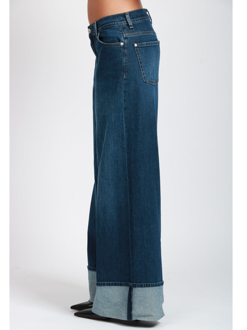 7 FOR ALL MANKIND Jeans Marie Palazzo in Denim Blu con Risvolto Denim
