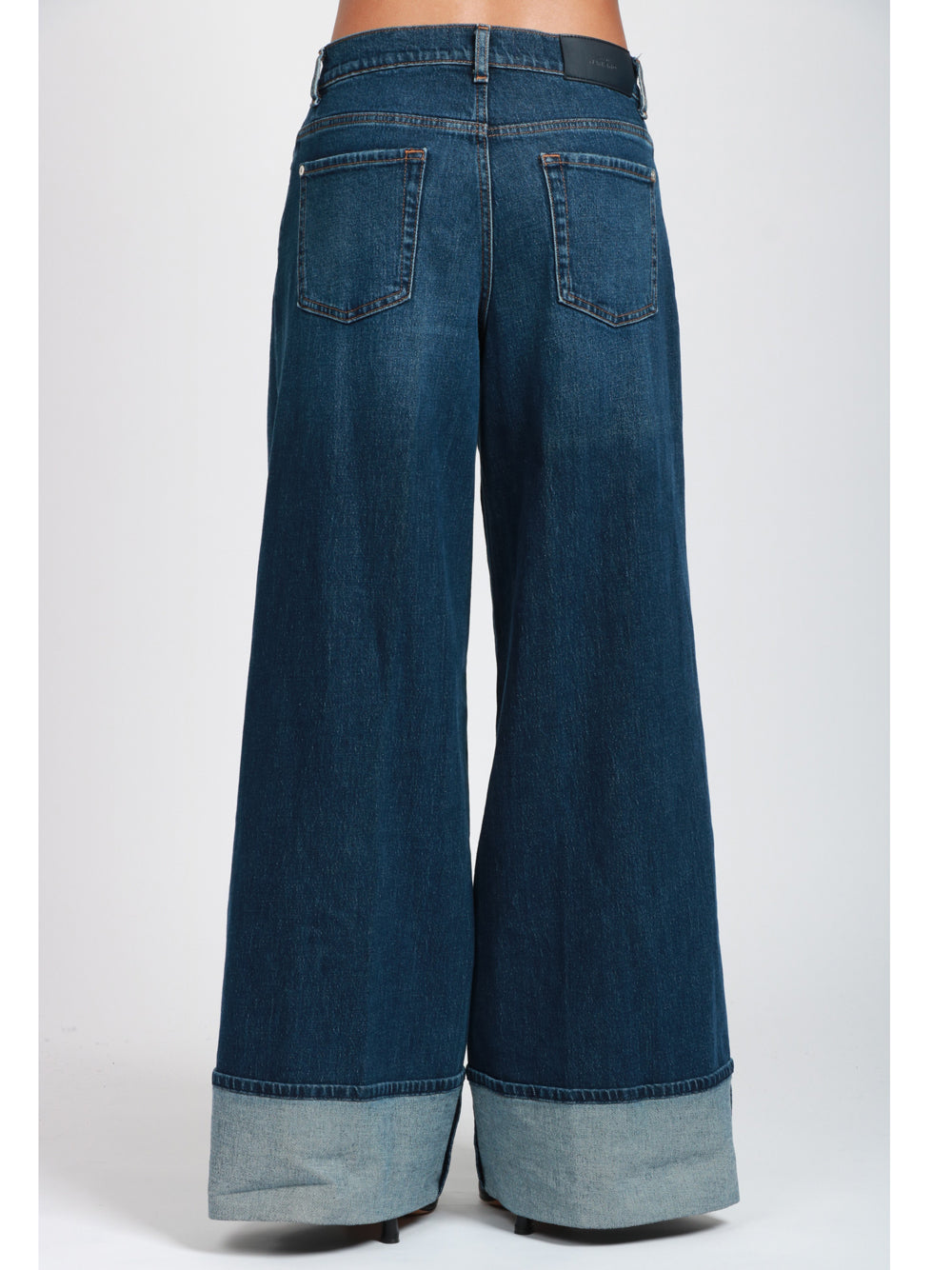 7 FOR ALL MANKIND Jeans Marie Palazzo in Denim Blu con Risvolto Denim