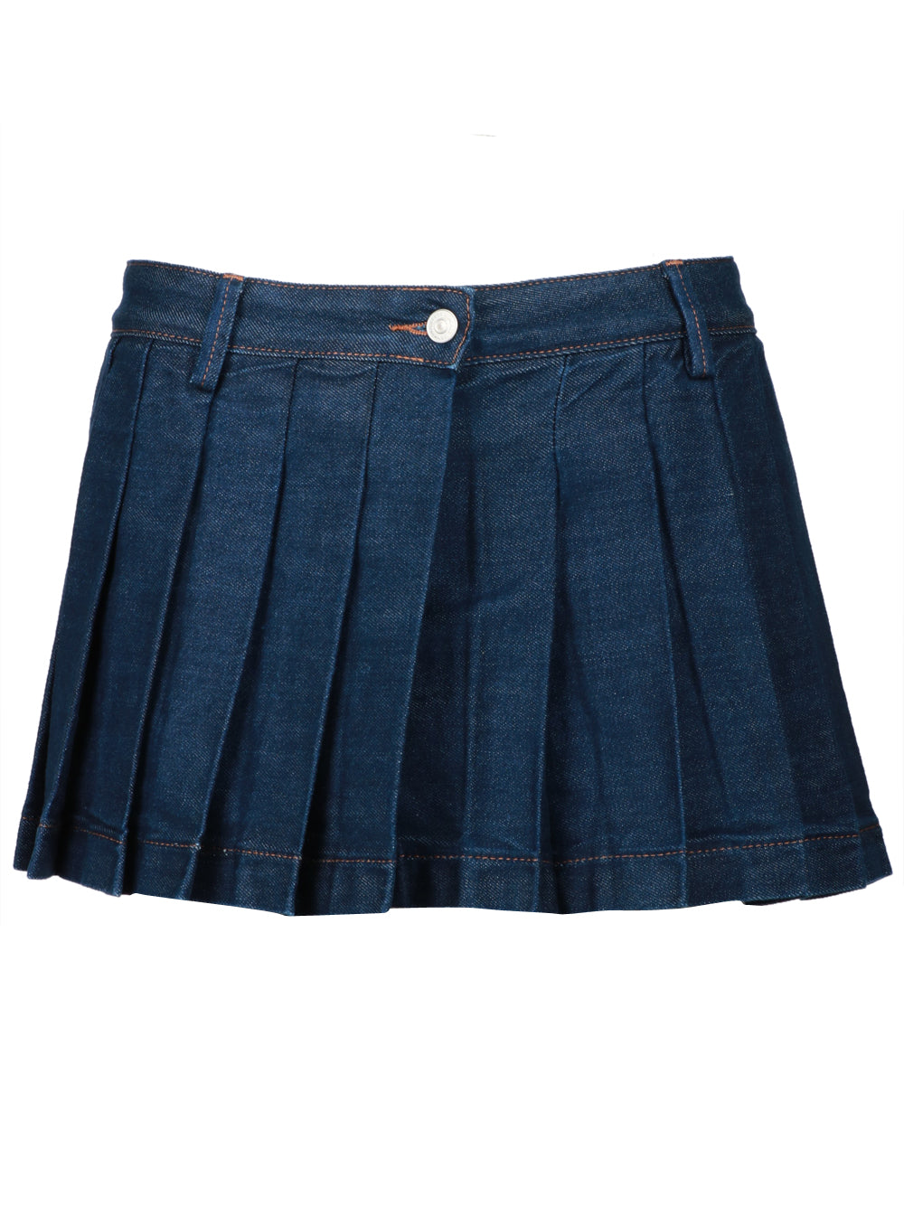 7 FOR ALL MANKIND Minigonna a Pieghe in Denim di Cotone Blu Denim blu scuro