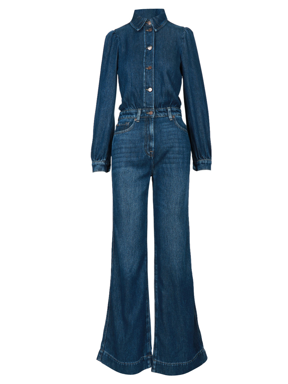 7 FOR ALL MANKIND Tuta intera denim gamba diritta maniche lunghe denim scuro Denim