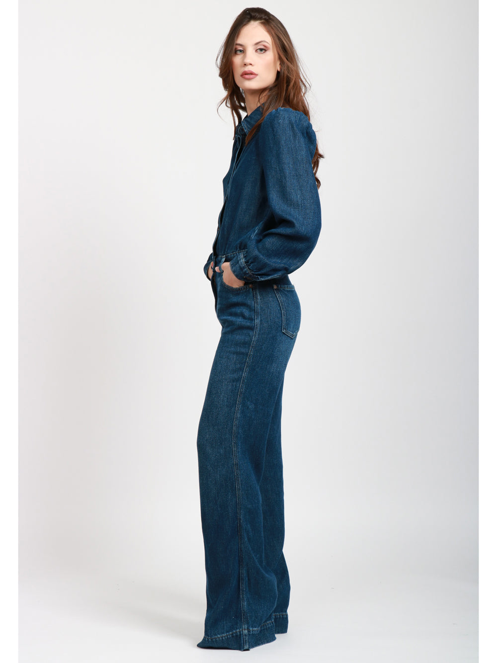 7 FOR ALL MANKIND Tuta intera denim gamba diritta maniche lunghe denim scuro Denim