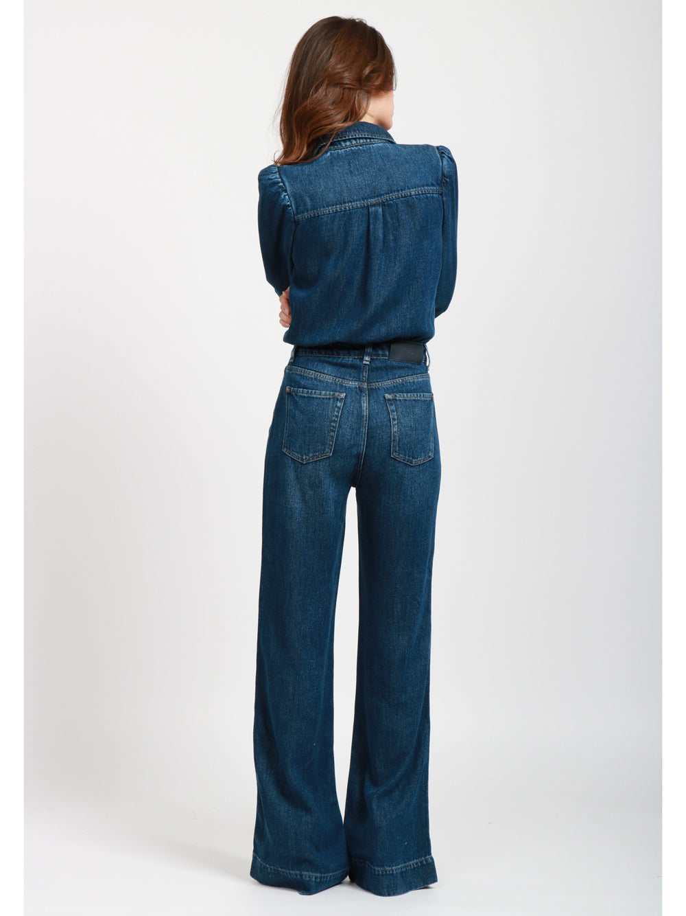 7 FOR ALL MANKIND Tuta intera denim gamba diritta maniche lunghe denim scuro Denim