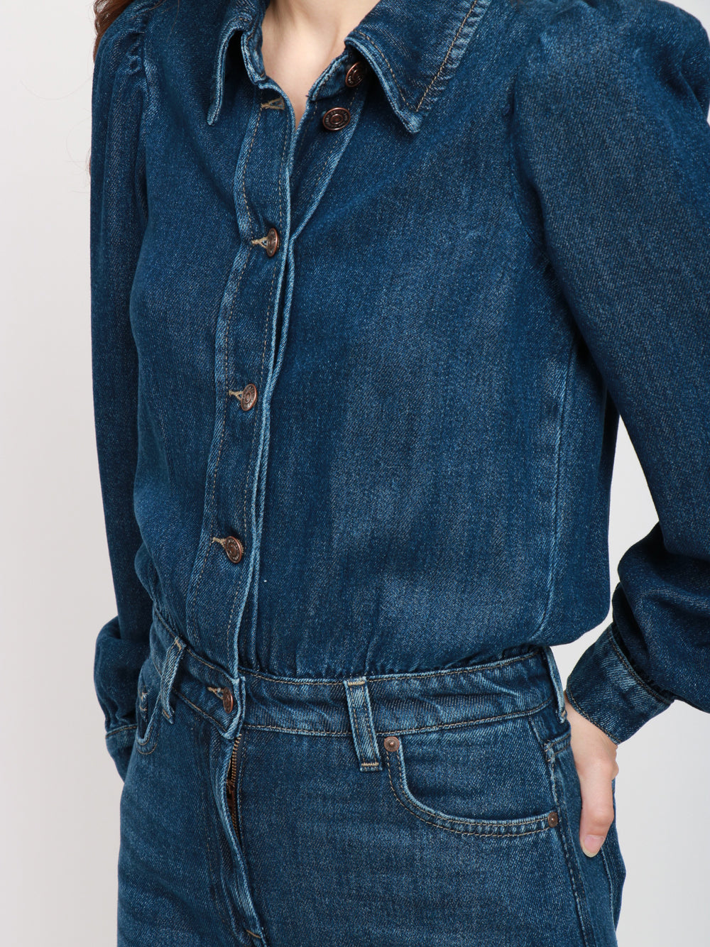 7 FOR ALL MANKIND Tuta intera denim gamba diritta maniche lunghe denim scuro Denim