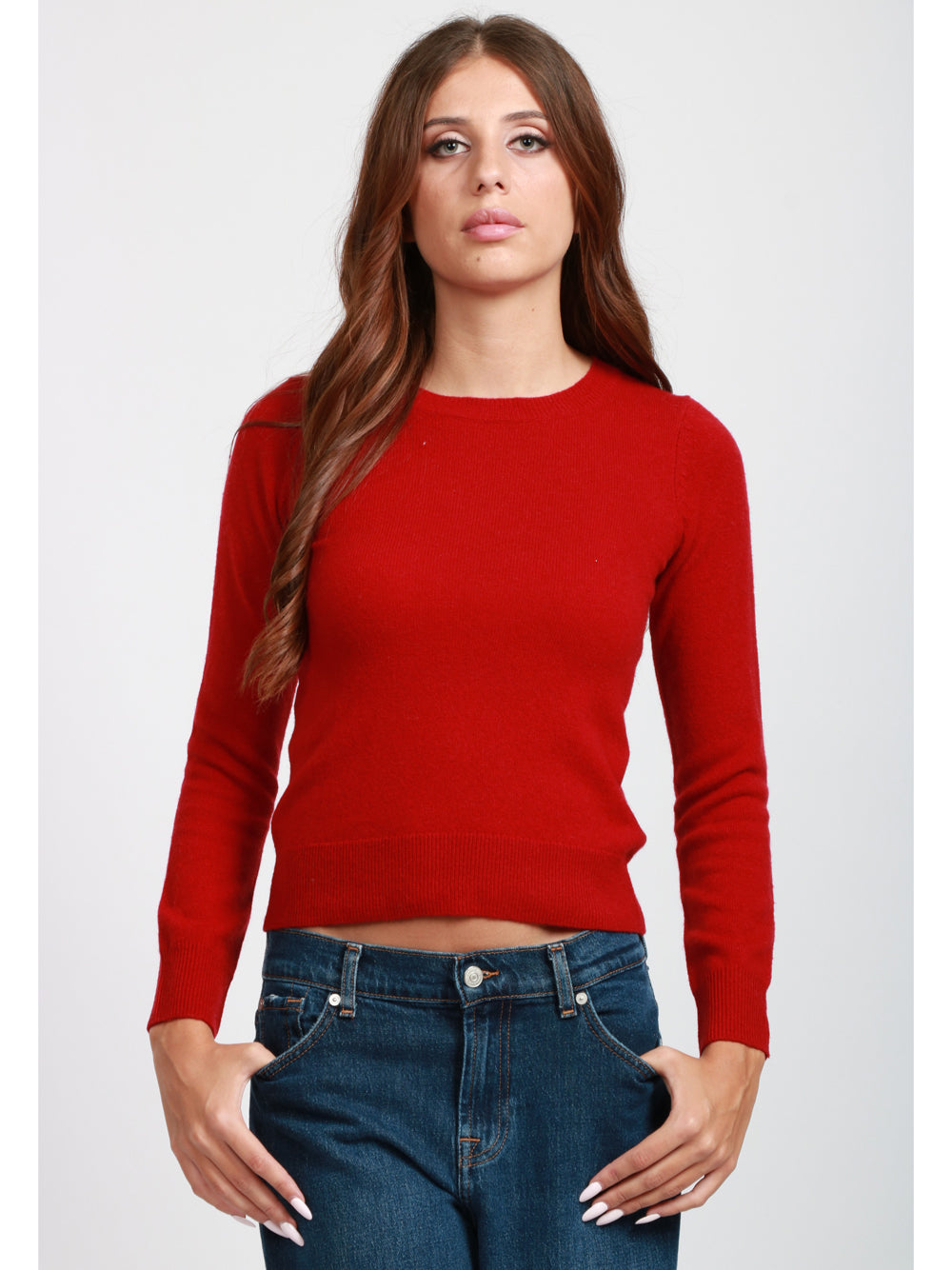 ABSOLUT CASHMERE Maglia Catelina Girocollo in Cashmere Rossa Scuro Ciliegia