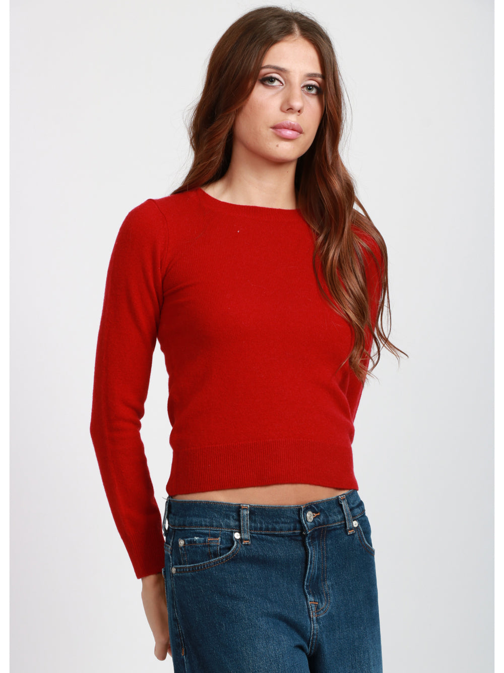 ABSOLUT CASHMERE Maglia Catelina Girocollo in Cashmere Rossa Scuro Ciliegia