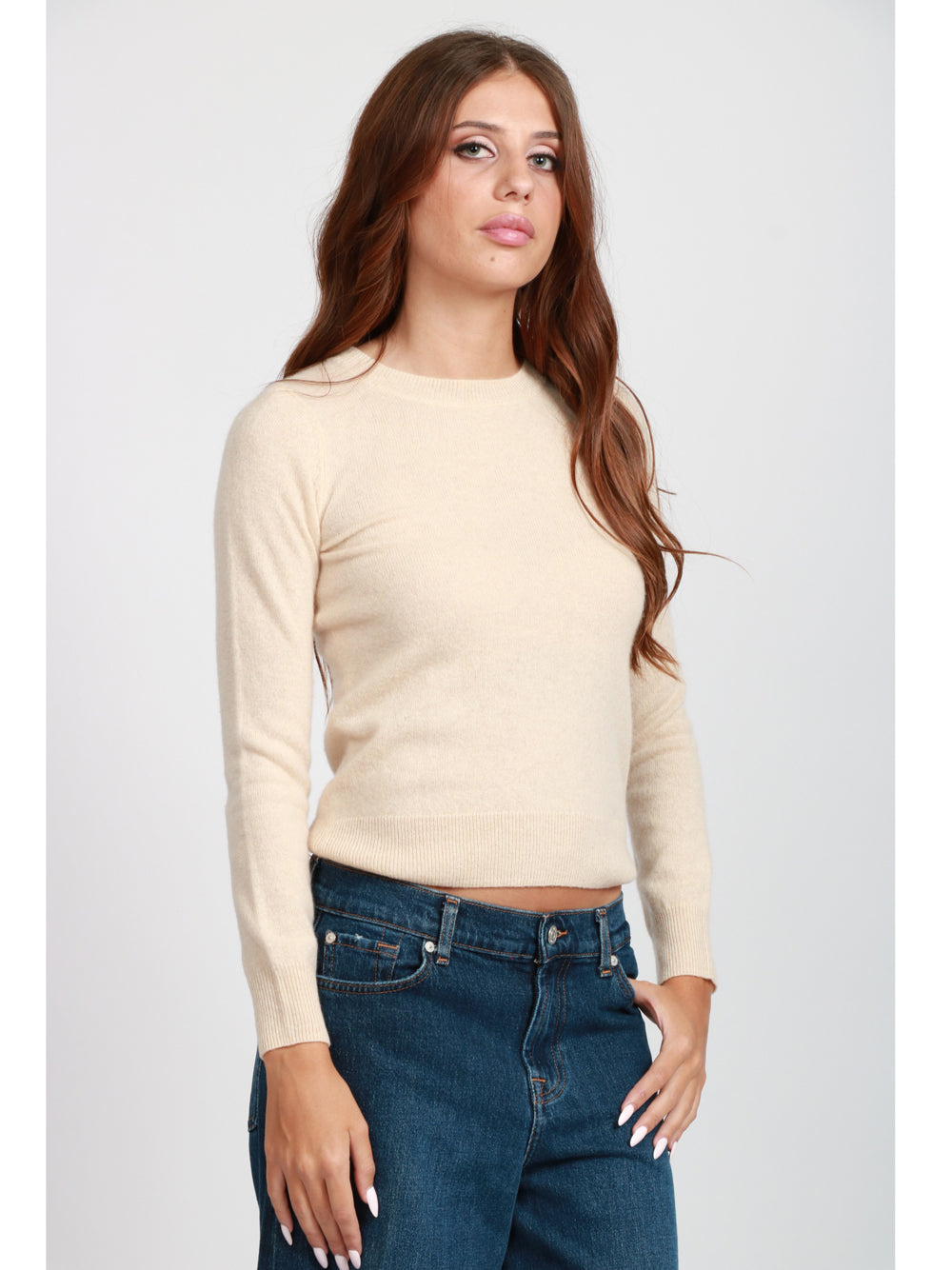 ABSOLUT CASHMERE Maglia Catelina Girocollo in Cashmere Conchiglia Beige
