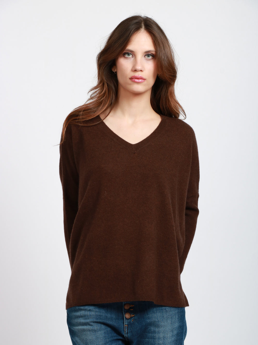 ABSOLUT CASHMERE Maglia Chloe in Cashmere Marrone con Banda Lilla Marrone/lilla