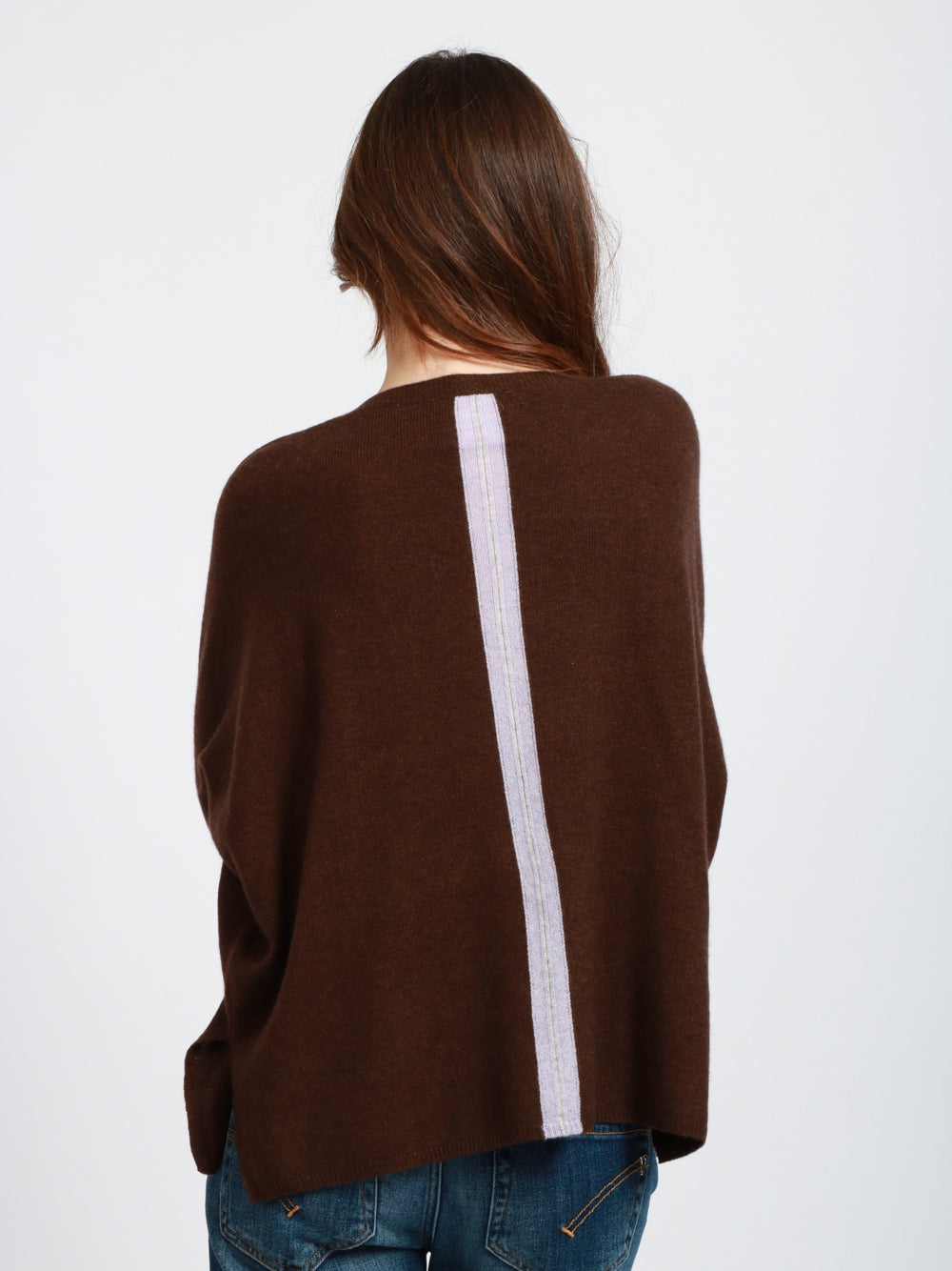 ABSOLUT CASHMERE Maglia Chloe in Cashmere Marrone con Banda Lilla Marrone/lilla
