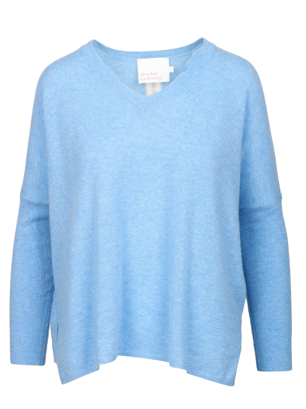 ABSOLUT CASHMERE Maglia Chloe in Cashmere Celeste con Banda Panna Indaco/panna