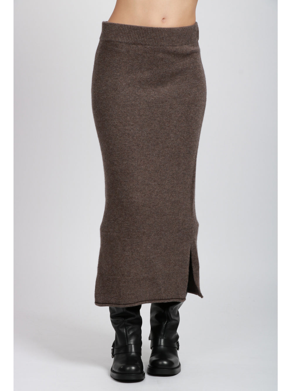 ABSOLUT CASHMERE Gonna Dalia a Tubino in Maglia di Cashmere Tortora Legno