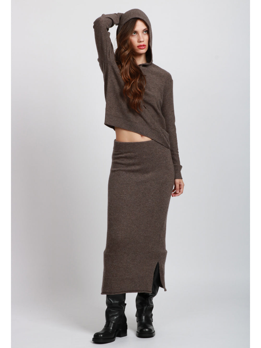 ABSOLUT CASHMERE Felpa Emma in Maglia in Misto Cashmere Tortora Legno