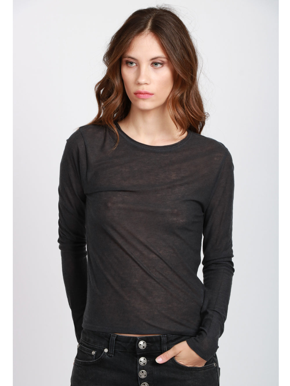 ABSOLUT CASHMERE Maglia Flora Girocollo in Misto Lana Nera Nero