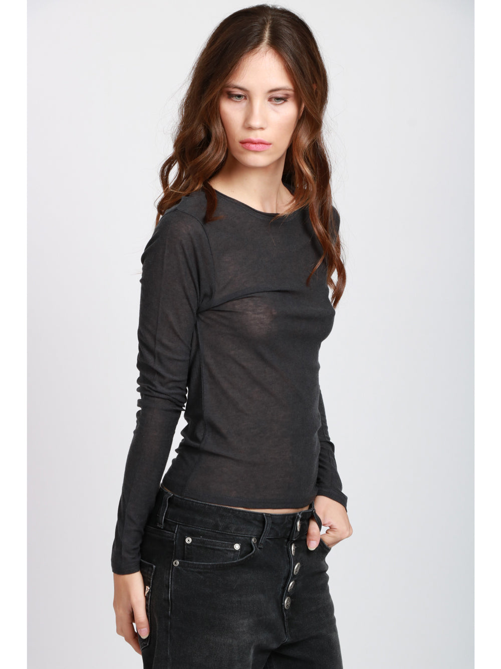 ABSOLUT CASHMERE Maglia Flora Girocollo in Misto Lana Nera Nero