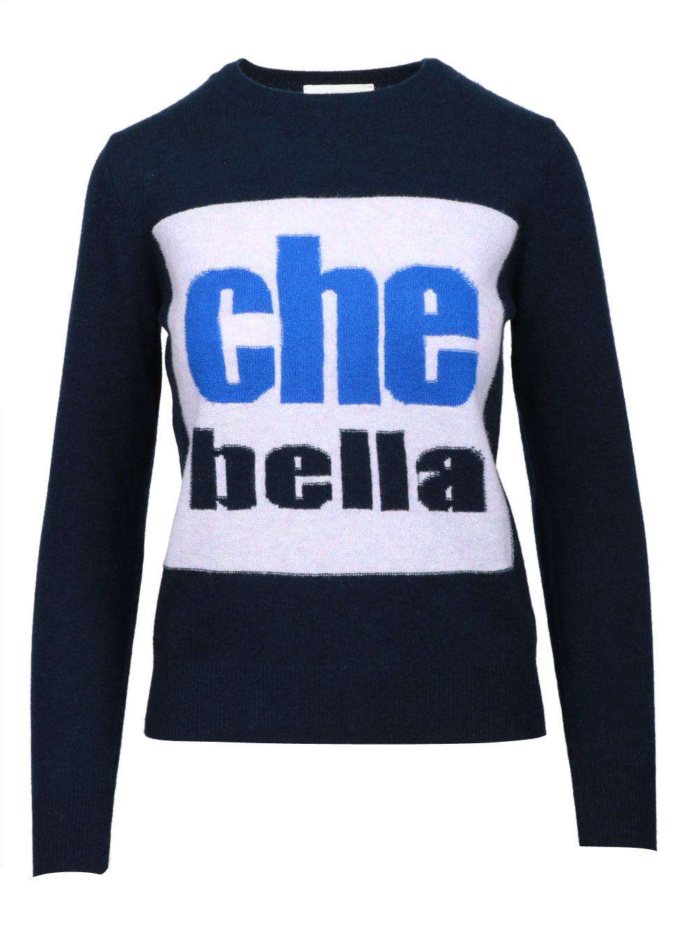ABSOLUT CASHMERE Maglia Giada in Cashmere Blu Notte con Scritta Che Bella Blu+lilla
