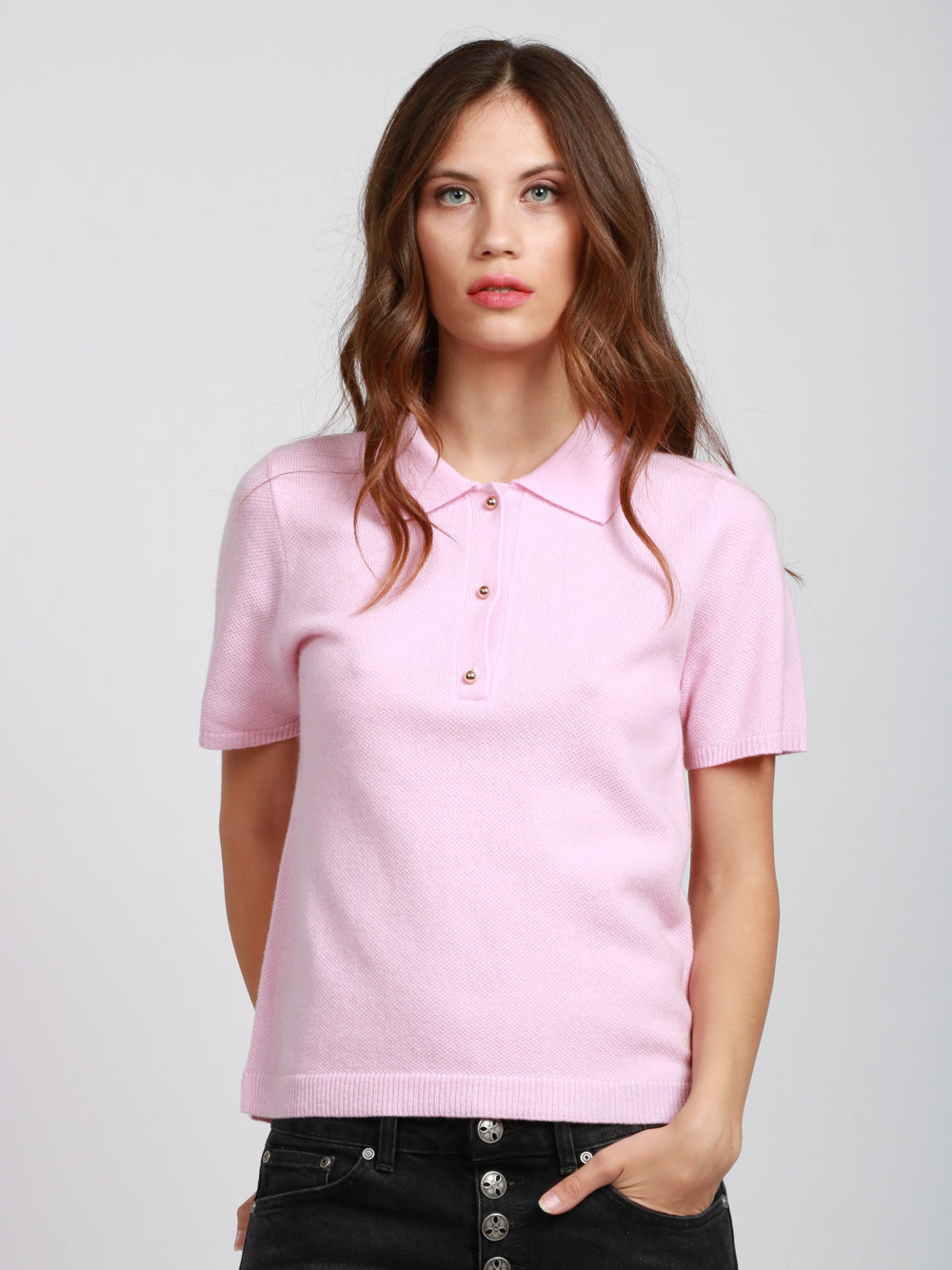 ABSOLUT CASHMERE Maglia Polo Giulia in Misto Cashmere Rosa Rosa