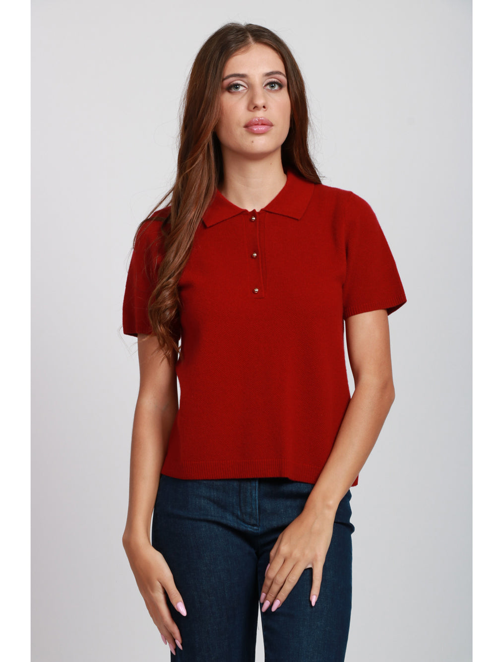 ABSOLUT CASHMERE Maglia Polo Giulia in Misto Cashmere Rossa Scuro Rosso scuro