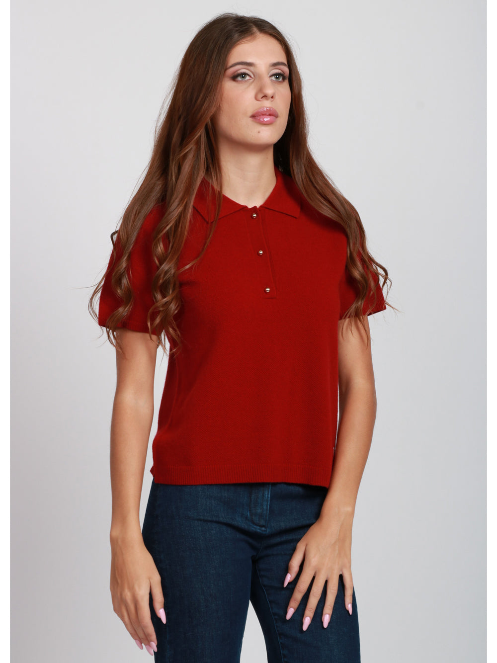 ABSOLUT CASHMERE Maglia Polo Giulia in Misto Cashmere Rossa Scuro Rosso scuro